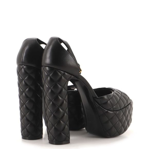 Saint Laurent Women's Jodie Platform Heeled Sandals Quilted Leather Black - Picture 3 of 4